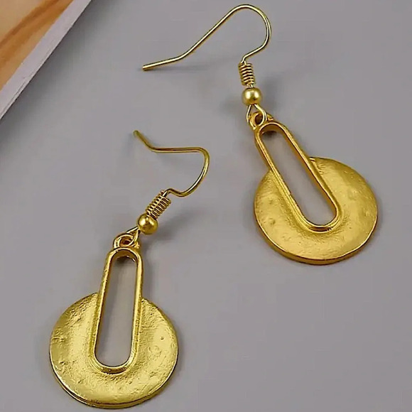 Gold Boho Earrings Geometric Irregular Dangle - Picture 4 of 6